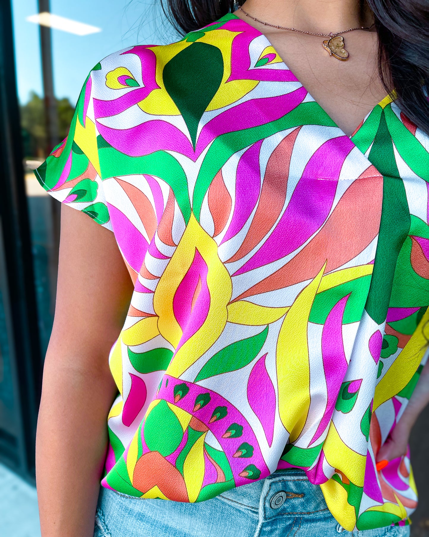 'LET'S FIESTA' PRINTED V-NECK TOP