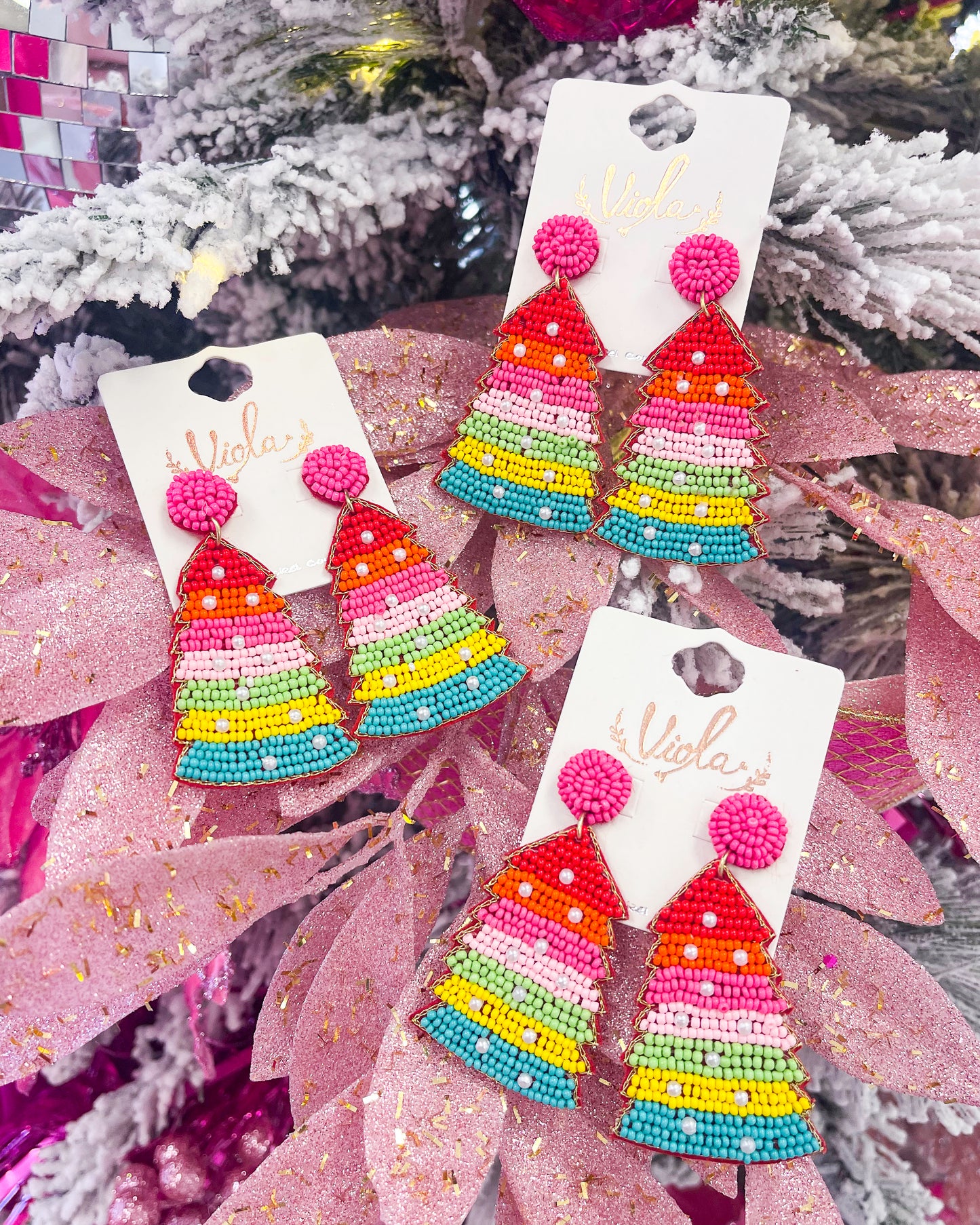 Beaded Christmas Tree Earrings