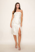 SIDE SLIT JACQUARD MIDI DRESS