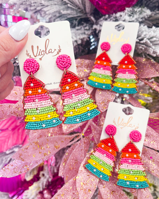 Beaded Christmas Tree Earrings