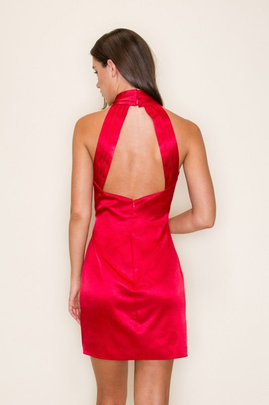 SATIN HALTER NECK SLIP DRESS