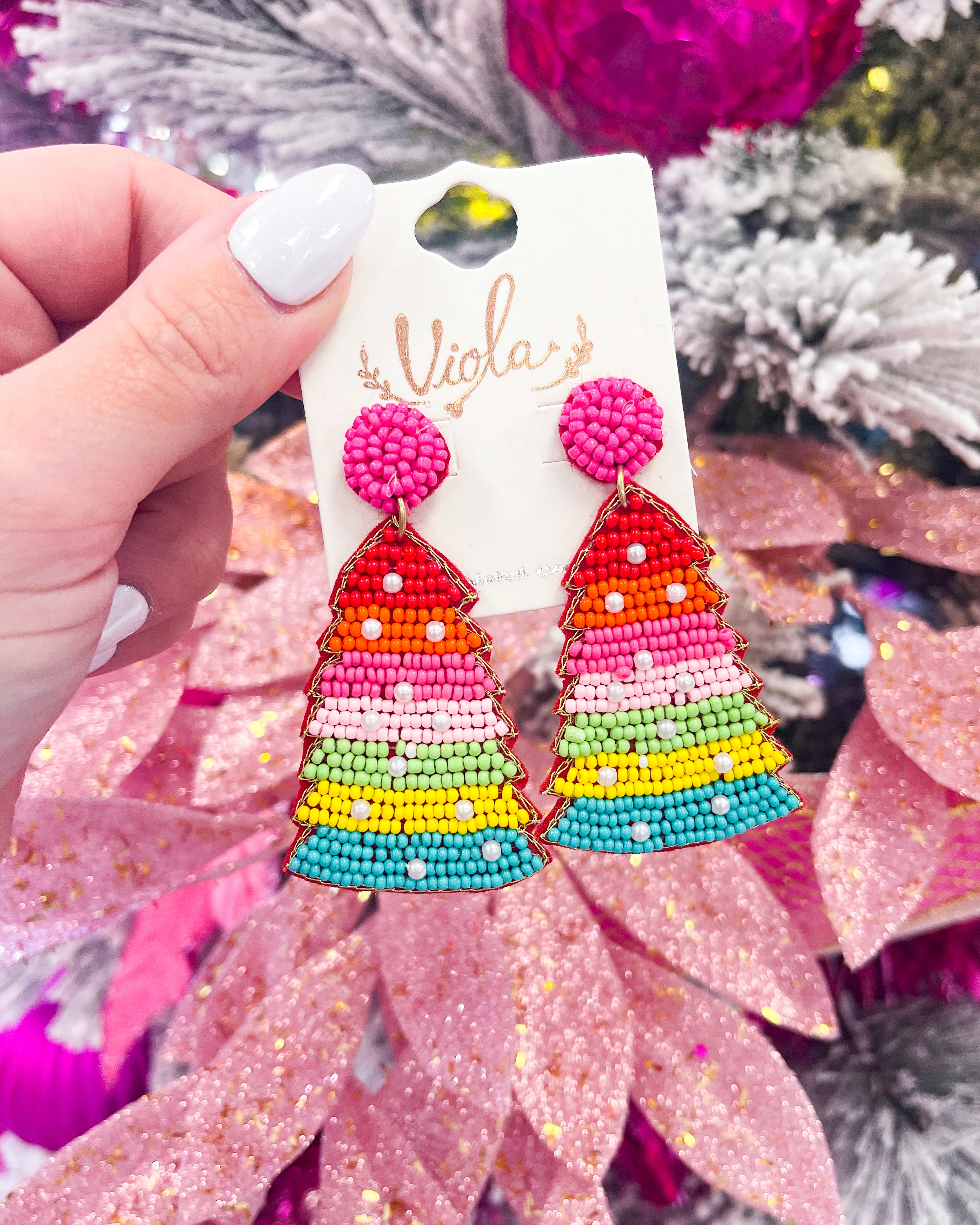 Beaded Christmas Tree Earrings