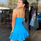 Aqua Ruffle Hem Mini Dress