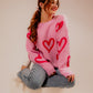 Long Sleeve Round Neck Heart Printed Sweater