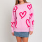 Long Sleeve Round Neck Heart Printed Sweater