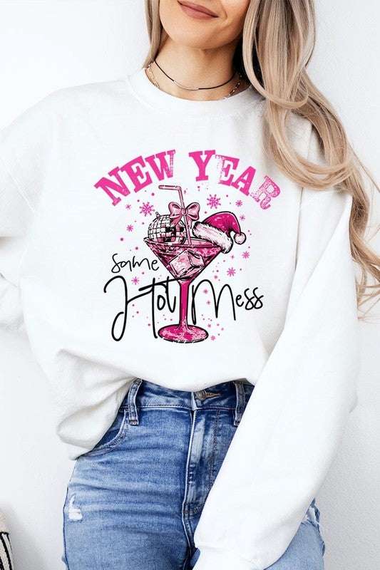 New Year Same Hot Mess Graphic Fleece Sweatshirt