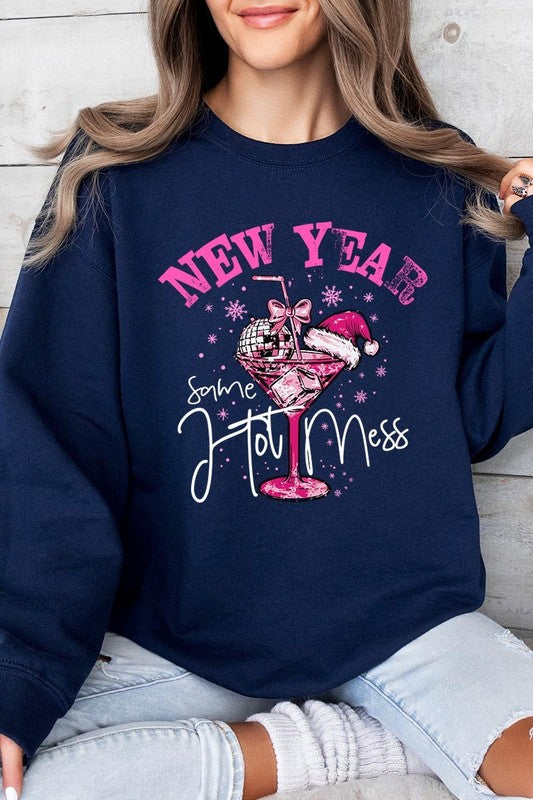 New Year Same Hot Mess Graphic Fleece Sweatshirt