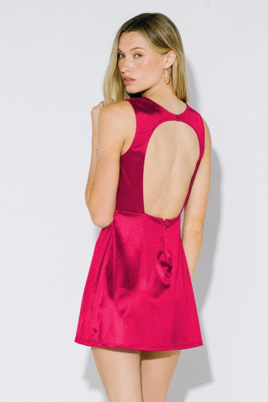 'SATIN SWEETIE' OPEN BACK MINI DRESS