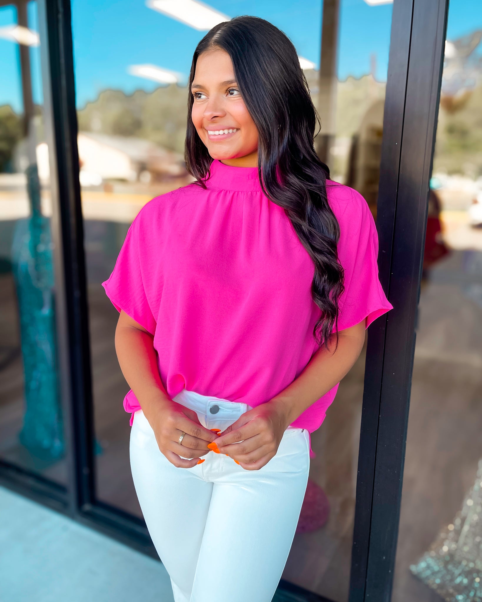 OUT OF THE OFFICE MOCK NECK TOP