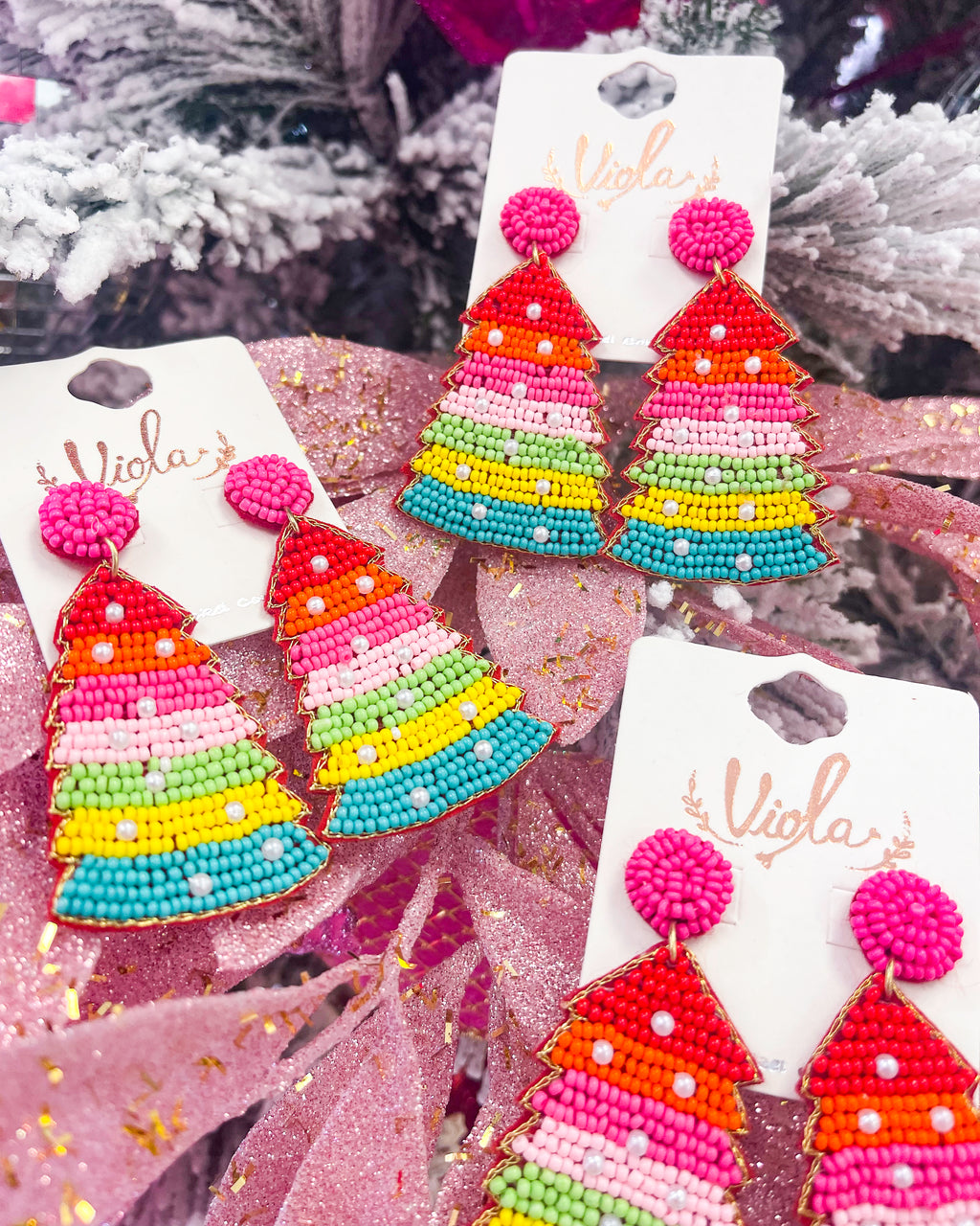 Beaded Christmas Tree Earrings