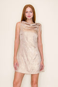 METALLIC ASYMMETRICAL NECKLINE MINI DRESS