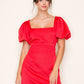 PUFF SLEEVE OPEN BACK MINI DRESS