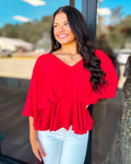 V NECK FLOUNCE TOP