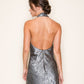 METALLIC HALTER NECK MINI DRESS