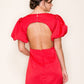 PUFF SLEEVE OPEN BACK MINI DRESS