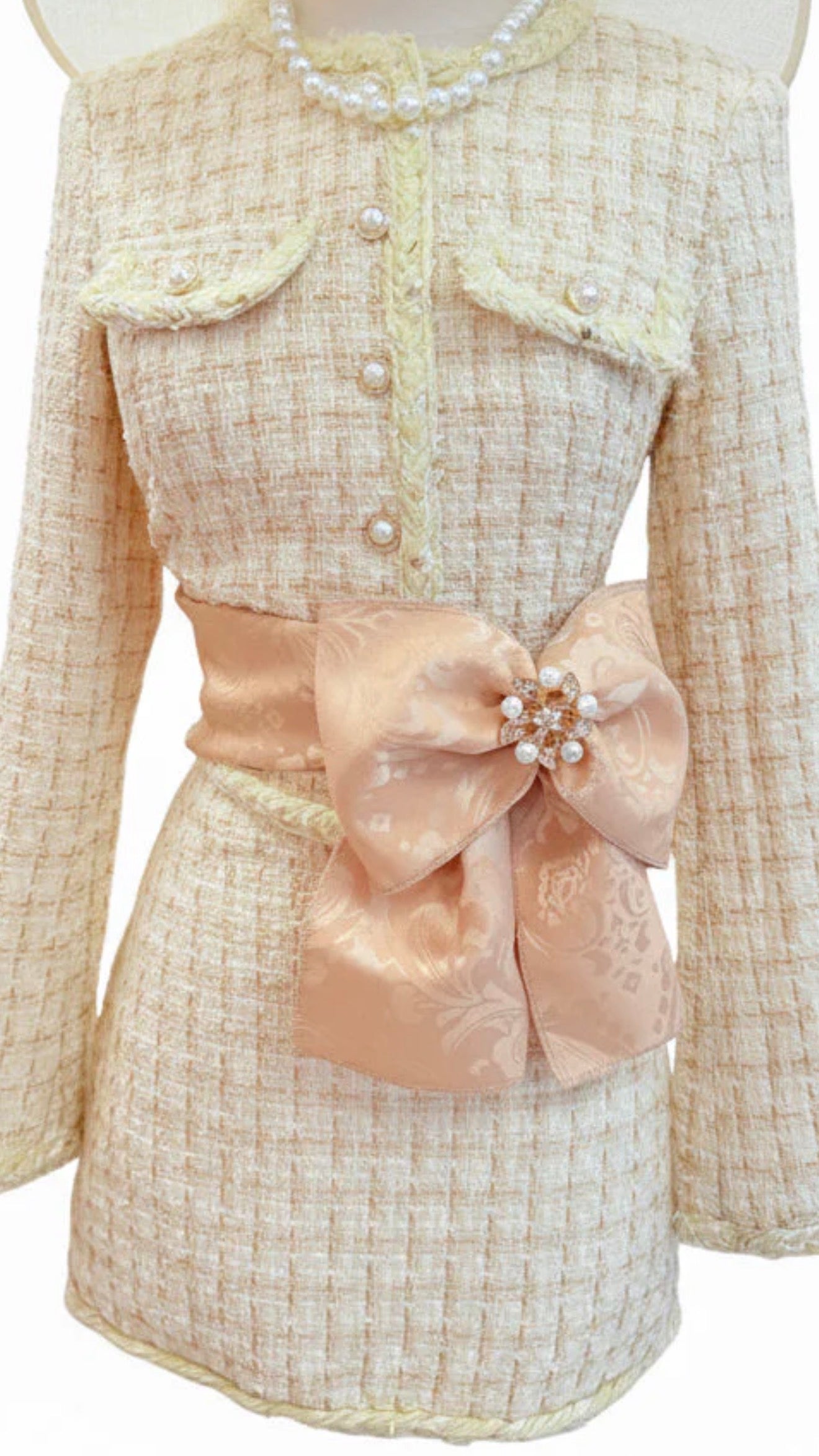Gold Jacquard Sash + Premade Bow