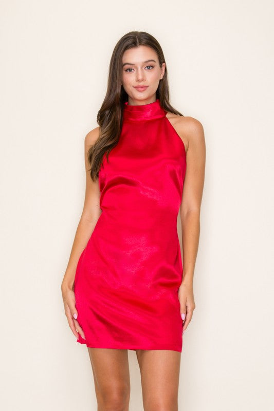 SATIN HALTER NECK SLIP DRESS