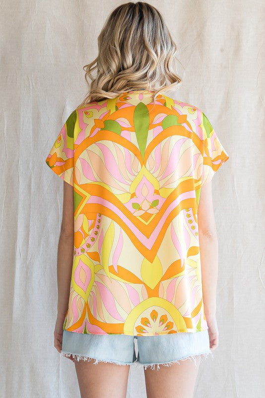 'LET'S FIESTA' PRINTED V-NECK TOP