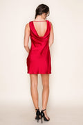 SIMPLE SATIN DRAPED BACK MINI DRESS