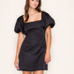PUFF SLEEVE OPEN BACK MINI DRESS