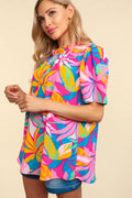 "ALOHA" TROPICAL PRINTED TOP
