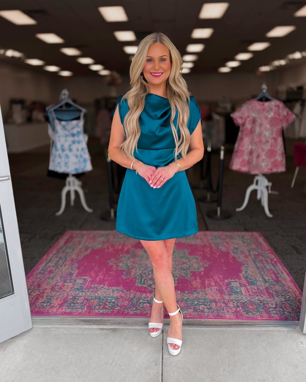 ELEGANT SATIN COWL NECK MINI DRESS