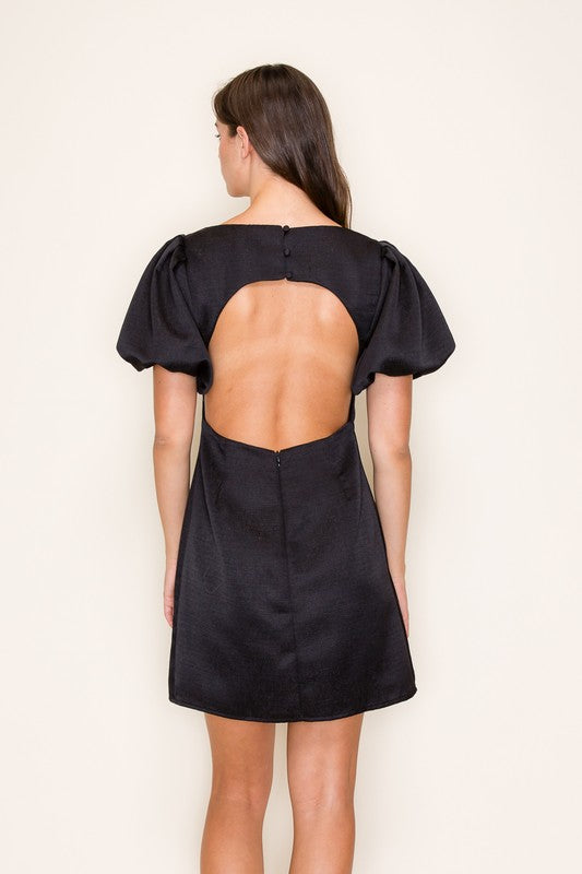 PUFF SLEEVE OPEN BACK MINI DRESS