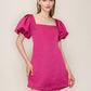 PUFF SLEEVE OPEN BACK MINI DRESS
