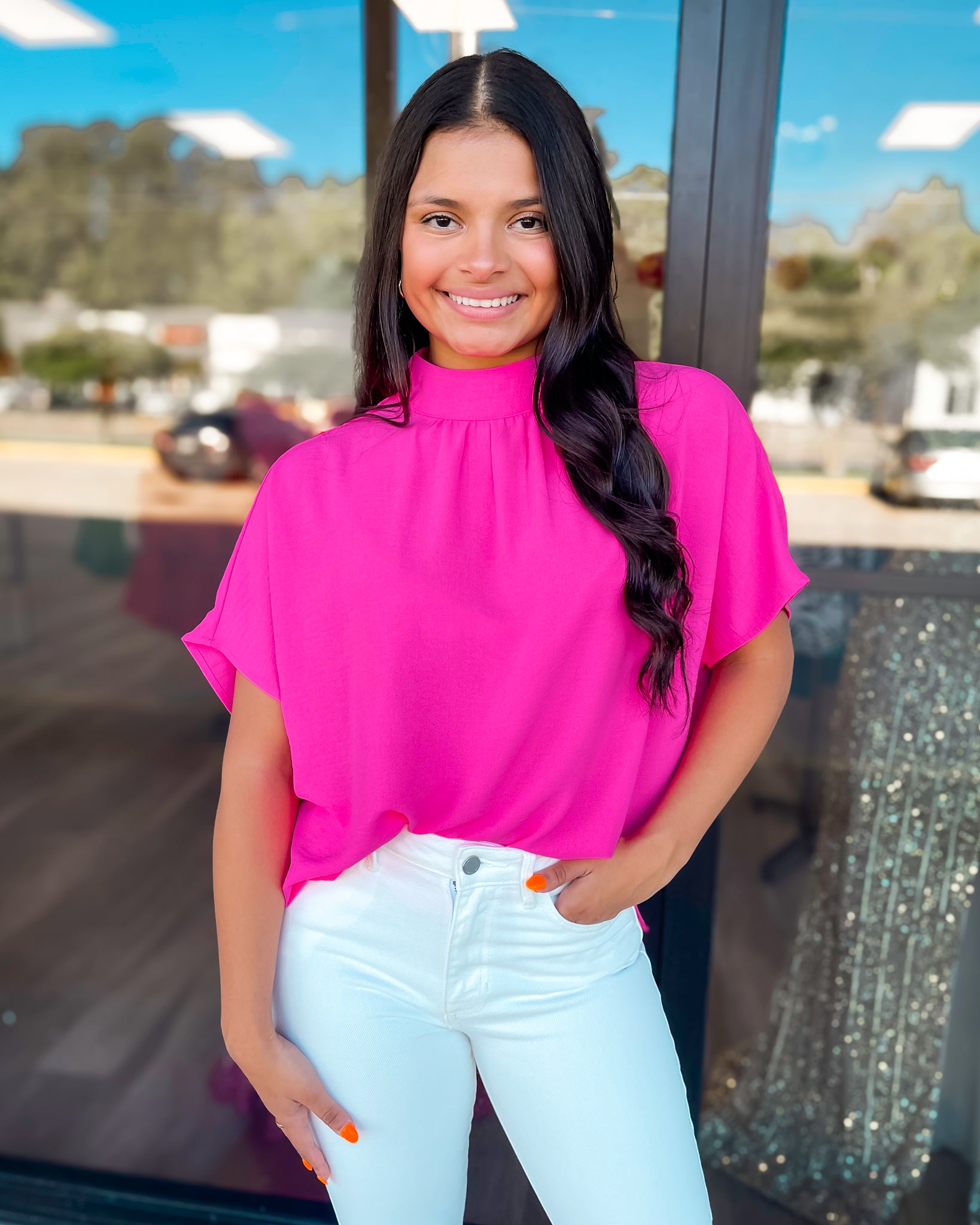 OUT OF THE OFFICE MOCK NECK TOP