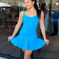 Aqua Ruffle Hem Mini Dress