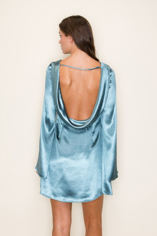 SATIN COWL BACK MINI DRESS