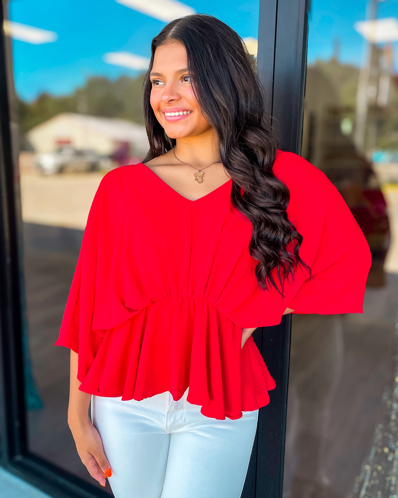V NECK FLOUNCE TOP