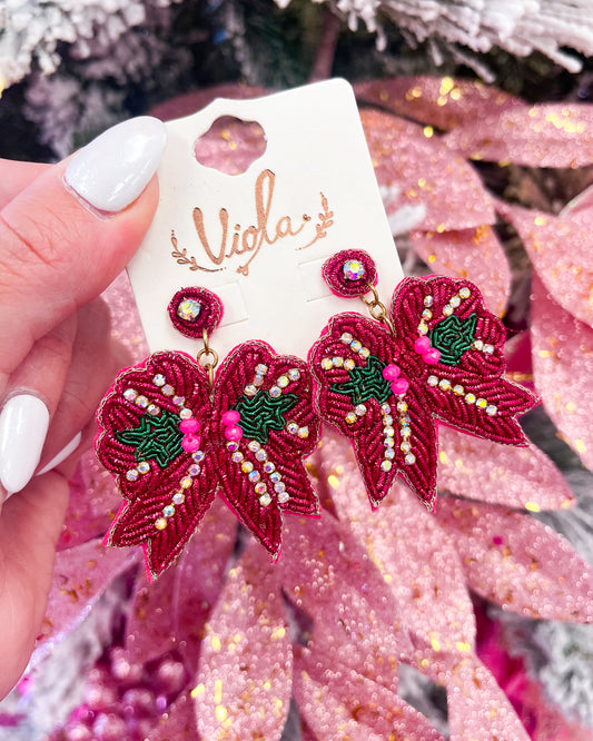 Beaded Christmas Bow Earrings