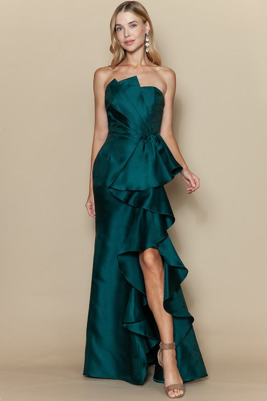 THE MAIN EVENT RUFFLED MAXI DRESS