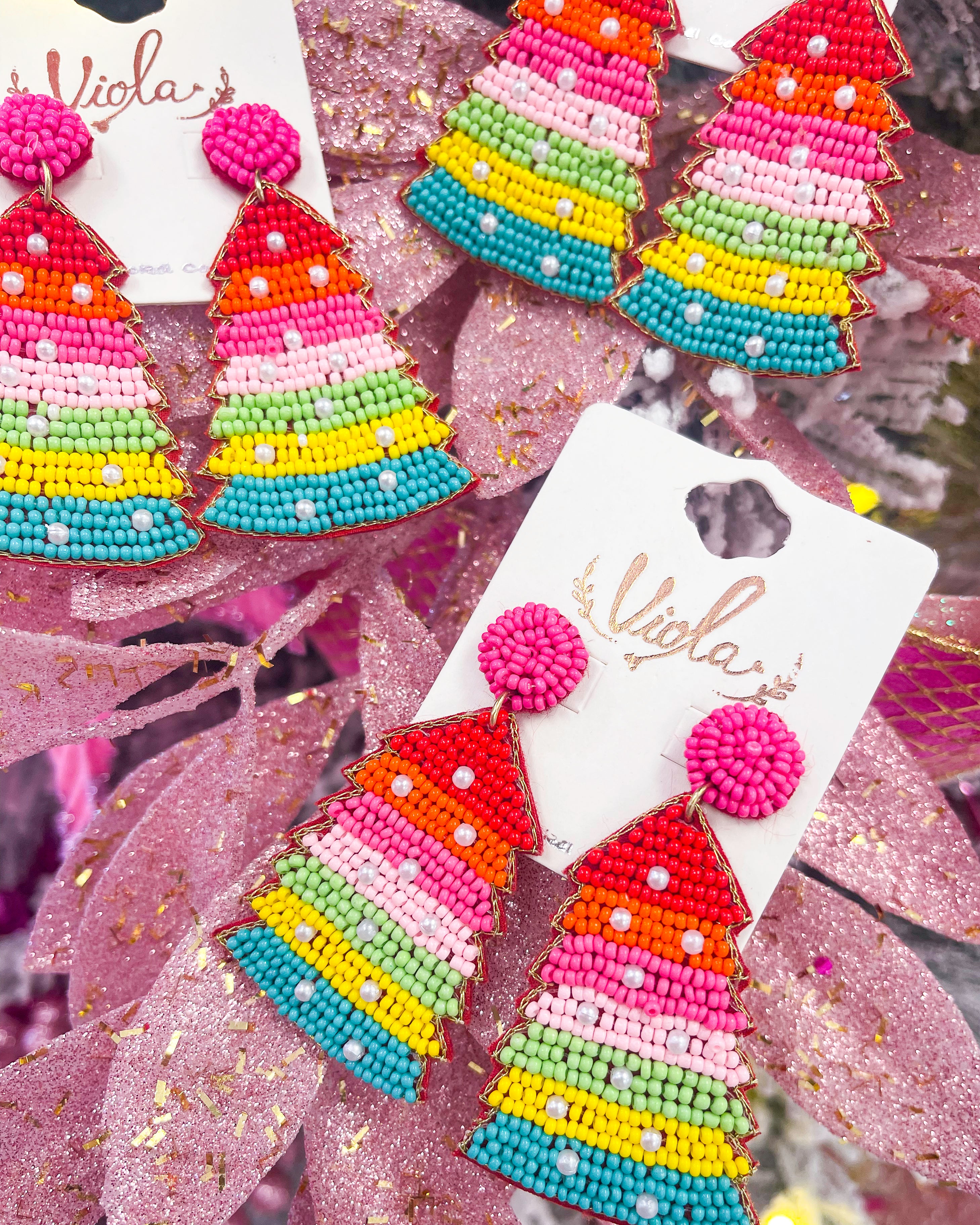 Beaded Christmas Tree Earrings