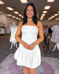 STRAPLESS LAYERED RUFFLE HEM MINI DRESS
