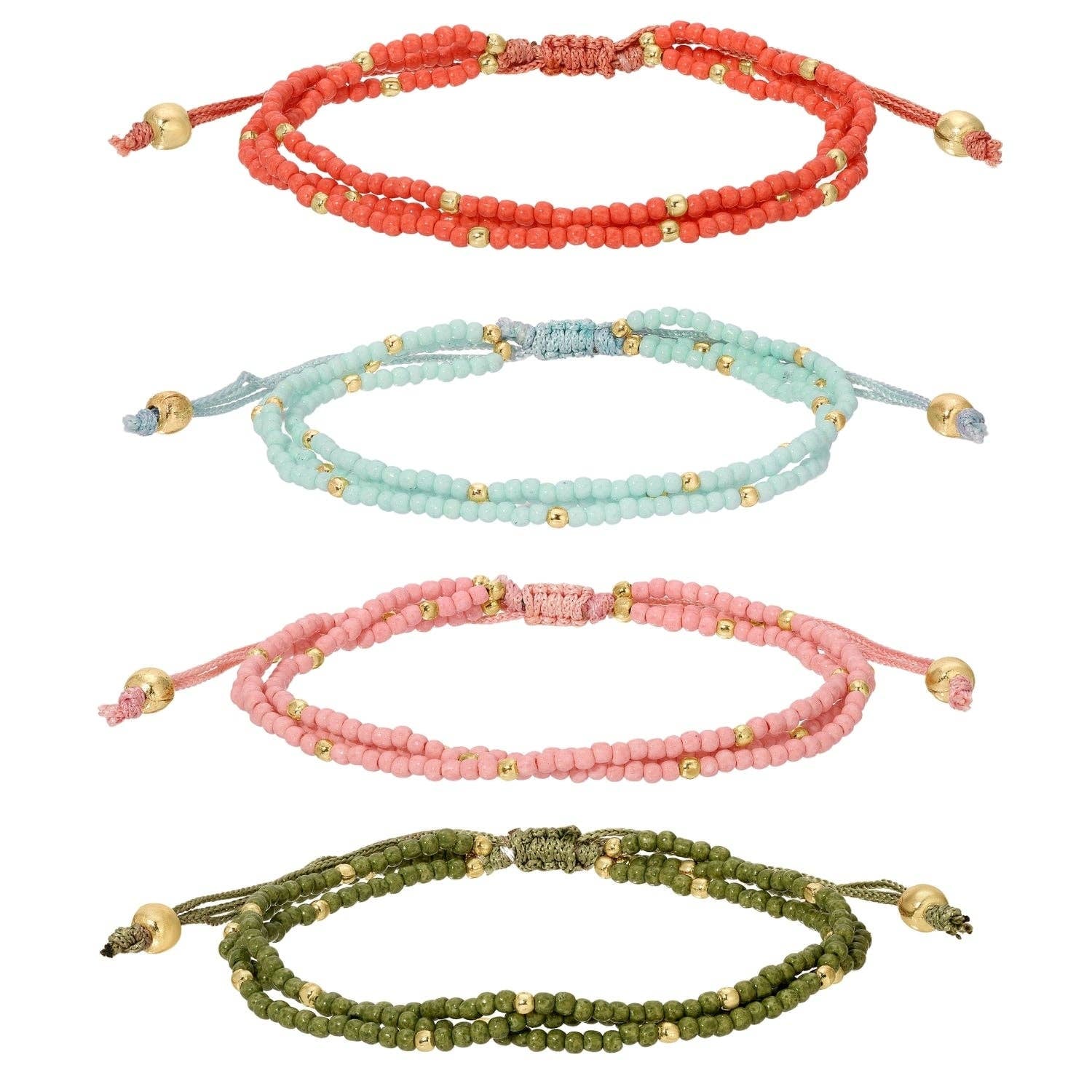 2mm Triple Layered Adjustable Seed Bead Bracelets